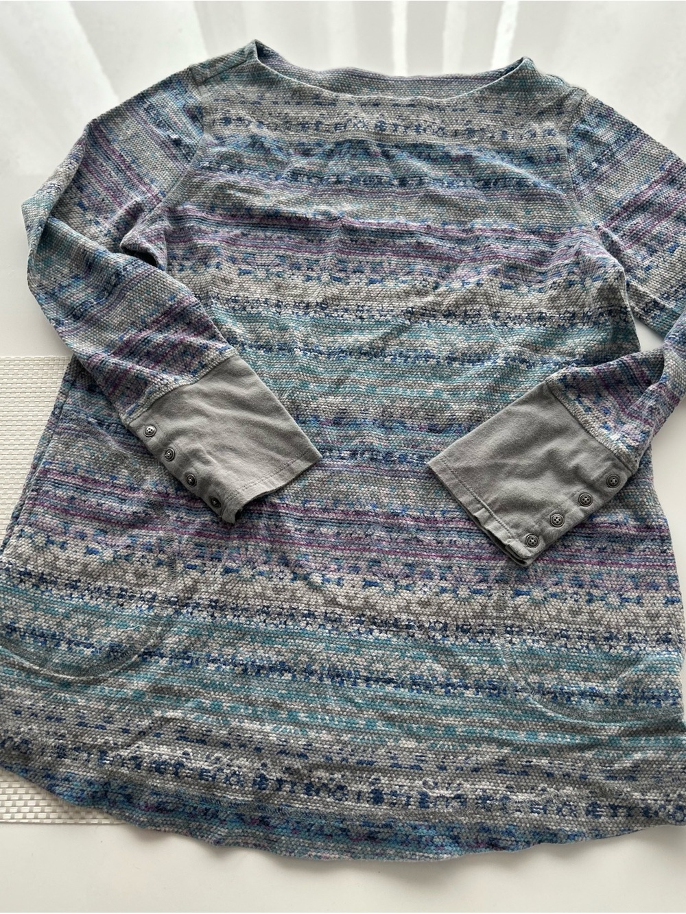J. Jill Multicolor Striped boat neck Sweater in Gray, Blue, Purple